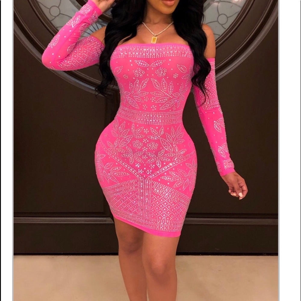 Off shoulder rhinestone Decoration rose Red mini💋